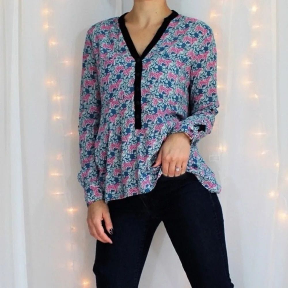 Anthropologie Vanessa Virginia Tiger Print Tunic Top Long Sleeve Size 0